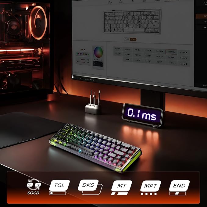 DAREU COOL68 60% Wired Gaming Keyboard, Rapid Trigger Magnetic Switch Keyboard with 8000Hz Polling Rate, Adjustable Actuation, 0.1ms Latency, Gasket Mount, Hot swappable, RGB Light