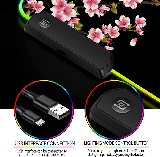 RGB Japanese Cherry Blossom Gaming Desk Mat, Computer Keyboard Large Extended Flowers LED Mouse Pad for Office and Home, 31.5×11.8 Inches, XL, Black