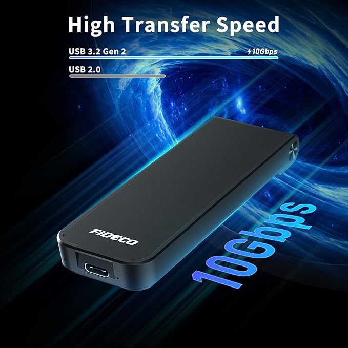 FIDECO M.2 NVMe SSD Enclosure, M.2 NVMe to USB Adapter, USB 3.2 Gen 2 (10Gbps) SSD Reader for M & M+B Key, Sandwich Style Design, Tool-Free Installation, Support UASP and Trim