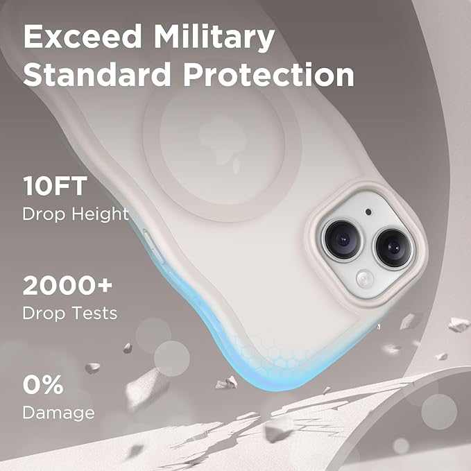 CAPRARO Cute for iPhone 13 Case & iPhone 14 Case, Compatible with MagSafe, [Curly Wave Edge] [Camera Protection] [14 FT Drop Protection] Magnetic for iPhone 13/14 6.1 Inch, Stone