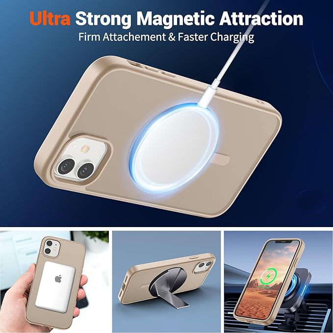 SUPFINE Magnetic for iPhone 12 Mini Case & iPhone 13 Mini Case (Compatible with MagSafe) (Military Grade Drop Protection) Translucent Matte Shockproof Phone Cover,Desert Gold