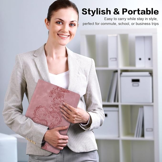Case for iPad Air 11 Inch 8th/7th/6th Generation (M4/M3/M2) 2026/2025/2024, iPad Air 5th/4th Case 10.9 Inch 2022/2020 Embossed PU Leather Stand Shockproof Cover with Pencil Holder, Pink