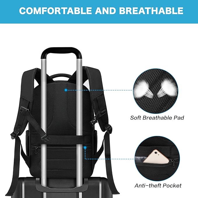 MOSISO 15.6-16 inch 35L Laptop Backpack with USB Charging Port for Women Men, Waterproof Hardshell Travel Business Computer Bag, Anti-Theft Daypack with Luggage Strap, Black