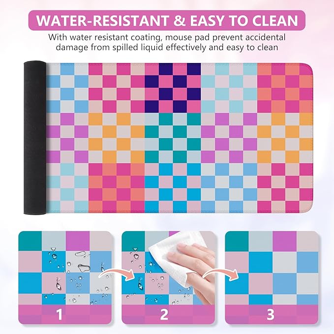 iCasso Desk Matt for Desktop, Cute Desk Pad Mat, XXL Large Mouse Pad, Anti-Slip Big Mousepad with Stitched Edges, Keyboard Pad Mouse Mat for Computer(Colour Checkered)