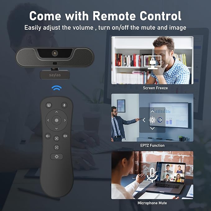 saylas 4K Webcam with Microphone and Speaker, Wide Angle 112°, Remote Control, Autofocus, Digital Zoom, Privacy Cover, Plug & Play Web Streaming Camera for Computer, USB Webcam for Pc