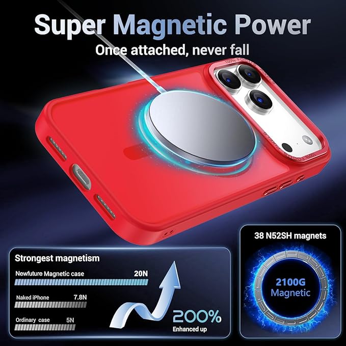 Newfuture Magnetic for iPhone 17 Pro Max Case [Compatible with Magsafe] [Military Grade Drop Protection] Translucent Matte Anti-Scratch Shockproof Protective Phone Cover 6.9 Inch, Red