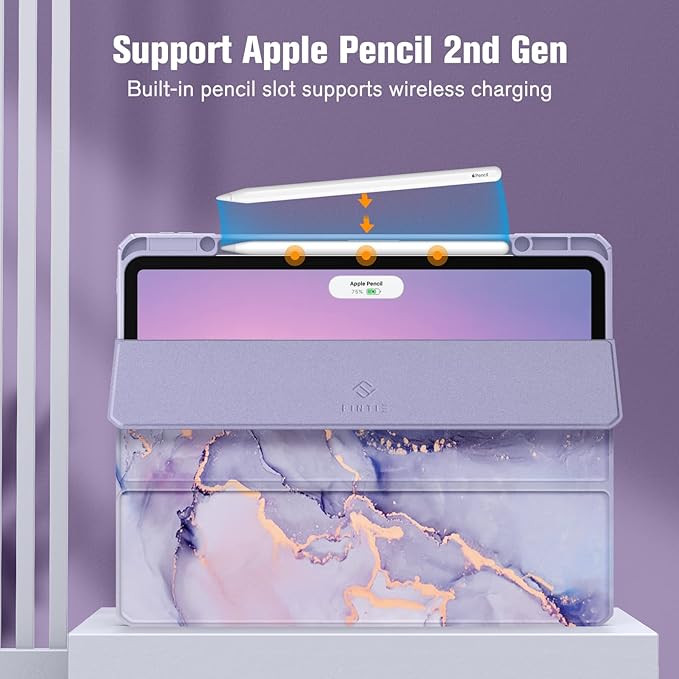 Fintie Hybrid Slim Case for iPad Pro 12.9-inch 6th Generation 2022, [Built-in Pencil Holder] Shockproof Cover w/Clear Transparent Back Shell, Also Fit iPad Pro 12.9" 5th/4th/3rd Gen, Lilac Marble