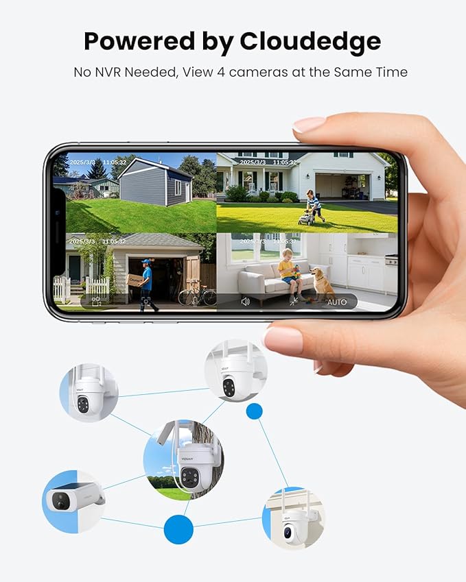 VIZIUUY Solar Security Cameras Wireless Outdoor, 3MP Pan Tilt 360°WiFi Camera with Color Night Vision/PIR Sensor/2-Way Audio/Alexa/Google Assistant