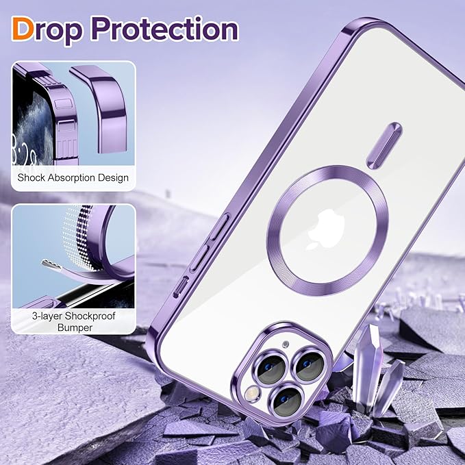 Hython Magnetic Clear for iPhone 11 Pro Max Case with Camera Lens Protector [Compatible with MagSafe] Plating Edge Slim Soft TPU Cover Protective Phone Case for iPhone 11 Pro Max 6.5", Light Purple