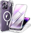 Miracase Magnetic for iPhone 14 Pro Case 6.1 inch, (Compatible with MagSafe) Upgrade Full-Body Clear Phone Bumper Case with Built-in 9H Tempered Glass Screen Protector, Magnetic Clear