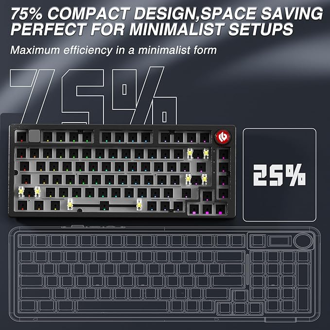 LEOBOG Hi75C Pro Wireless Mechanical Keyboard Kit – Aluminum Alloy Gasket Mount 75% Barebones DIY Base with Hot Swap, RGB Backlighting & Volume Knob – Enhanced Custom Gaming Keyboard Build, 4000mAh