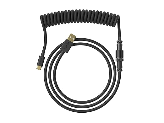 Ranked Coiled Keyboard Cable | Handcrafted Double-Sleeved Braided Cable | USB Type C to A | 5-Pin Aviator Connector for Custom Mechanical Gaming Keyboard | Support Fast Charge 20W (Black)