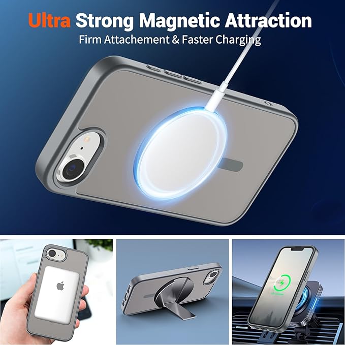 SUPFINE Magnetic for iPhone 17e Case/iPhone 16e Case (Compatible with MagSafe)(Military Grade Drop Protection) Translucent Matte Shockproof with Anti-Fingerprint Phone Case,Gray