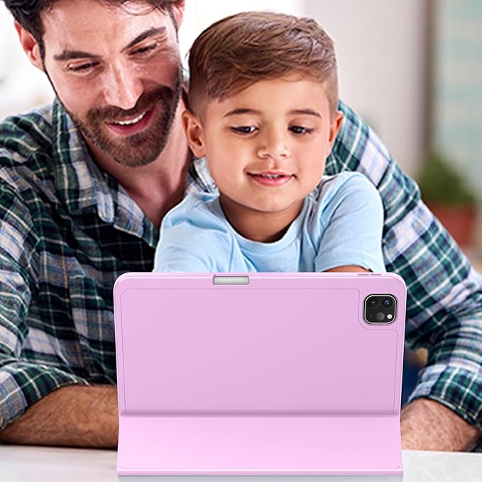 ZryXal New iPad Pro 13 Inch Case (M5) 2025 / (M4) 2024 with Pencil Holder, Smart iPad Case [Support Pencil Pro and Pencil (USB-C)], Support Touch ID and Auto Wake/Sleep (Pastel Violet)