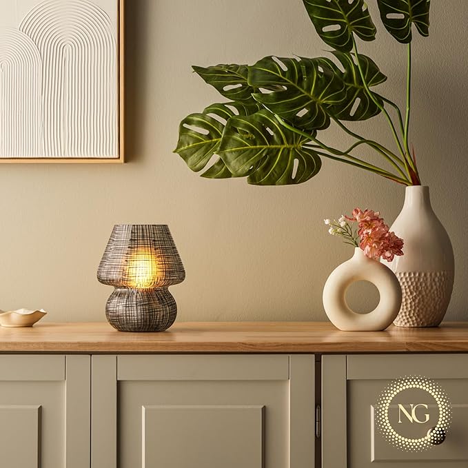 Next Glow Mushroom Lamp – Table Lamp, Modern Dimmable LED Night Light for Bedrooms, Kids Rooms, Bedside Nightstands, Living Room and Kitchen Decor – Pretty Desk Light, E26 Socket w 120V Bulb (Black)