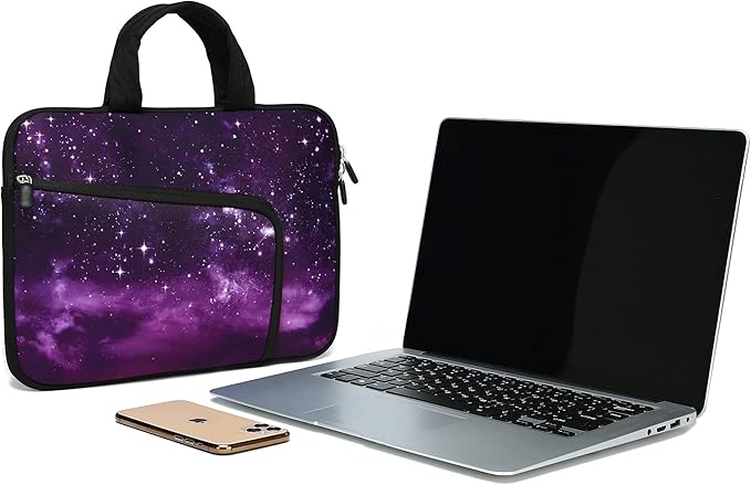 11 11.6 12 12.1 12.5 inches Laptop Sleeve Chromebook Case Ultrabook Case Notebook Sleeve PC Messenger Bag Tablet Case Neoprene Handle Sleeve for Adult Men Women, Two Pockets (Purple Galaxy)