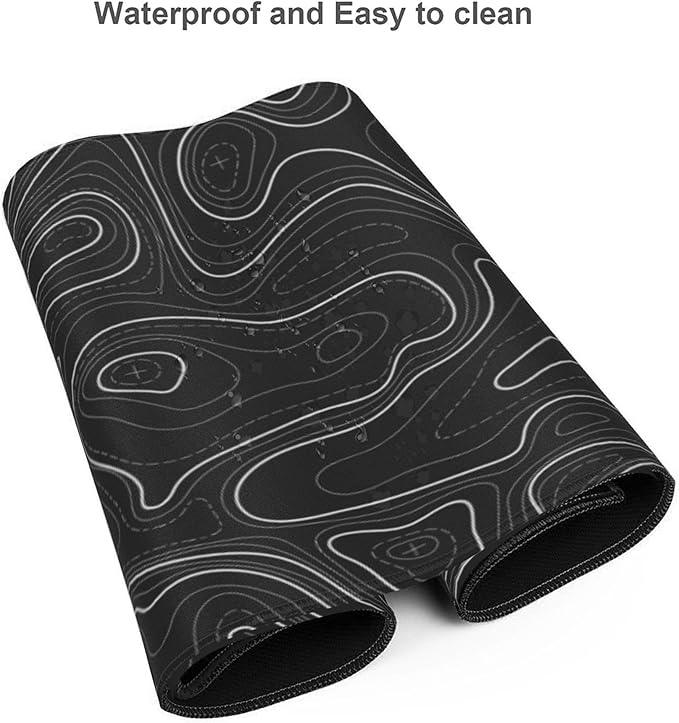 Large Gaming Mouse Pad Black Topographic Contour Mouse Pad with Stitched Edges & Nonslip Rubber Base Extended XXL Long Mousepad Big Desk Mat for Company Office Work, 35.4 x 15.7 in