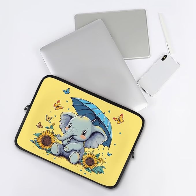Sunflower Elephant Computer Sleeve for Women Laptop Sleeve 17inch Neoprene Laptop Covers with Padded Compartment Lap Top Case Teen Girls Cute Computer Carrying Bag
