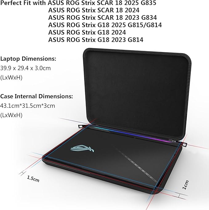 Smatree 18 inch ASUS Gaming Laptop Hard Sleeve for ROG Strix Scar 18 2025 G835/2024/2023 G834, for ROG Strix G18 2025/2024/2023 G814, Protective Carrying Case for ASUS ROG Strix 18