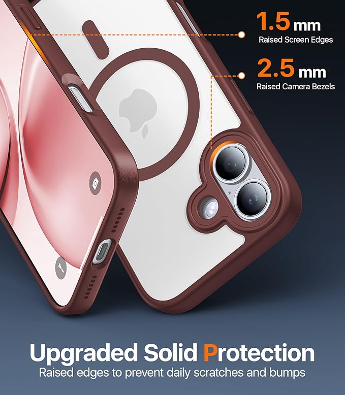Magnetic for iPhone 17 Case,[Anti-Slip][Compatible with MagSafe][Military Grade Drop Protection] Shockproof Protective Translucent Matte Phone Case for iPhone 17 Case,Wine Red