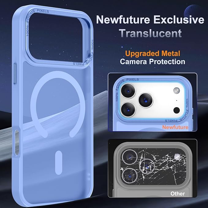 Newfuture Magnetic for iPhone 17 Pro Max Case [Compatible with Magsafe] [Military Grade Drop Protection] Translucent Matte Anti-Scratch Shockproof Protective Phone Cover 6.9 Inch, Blue