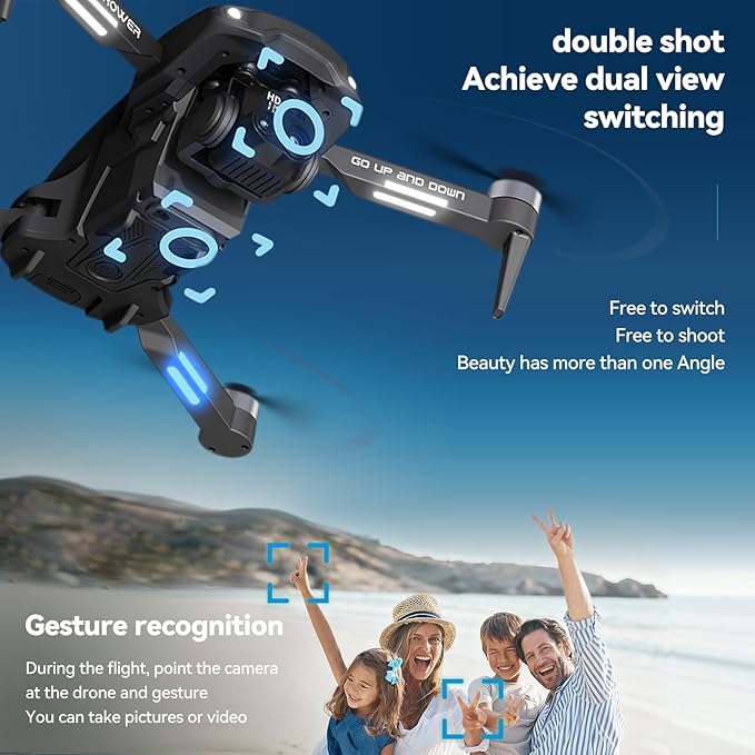 Camera Drone, TODAMU Drone with Camera for Adults&Beginners, Brushless FPV Mini Drone Easy to Fly, Obstacle Avoidance, Stable Hover, Gesture Selfie, Foldable Hover RC Quadcopter with 2 Batteries, Headless Mode