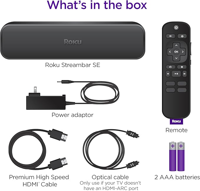 Roku Streambar SE | 2-in-1 TV Soundbar with Built-in 4K/HD/HDR Streaming, Premium Speakers, & Enhanced Speech Clarity for Crisp, Clear Dialogue - Quick Guided Simple Setup
