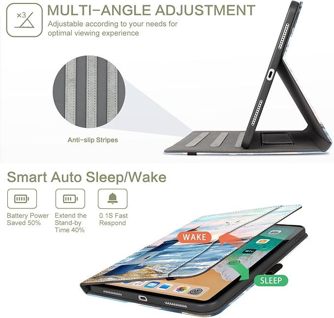 for iPad (A16) 11Th/10Th Generation Case 2025/2022, for iPad Case 11Th/10Th Generation, Fit iPad 10Th/11Th Gen Cover Pencil Holder/Hand Strap/Pocket/Adjustable Stand, Leopard