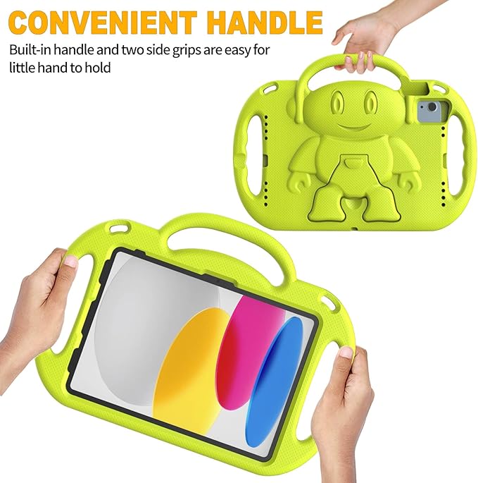 Kids Case for iPad 11th Generation (A16) 11" 2025 & 10th Gen 10.9" 2022 & iPad Air 11" 2025/2024 & Air 5th/4th Gen & Pro 11, Durable Protective Cover with Shoulder Strap Handle Stand, Yellow