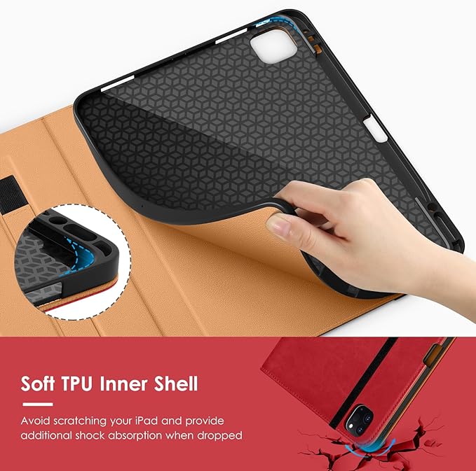 VIKESI Case for iPad Air 13 inch (M4) 2026 / (M3) 2025 / (M2) 2024,Premium Leather Folio,Apple Pencil Holder,Auto Sleep/Wake,Stand Cover - Red