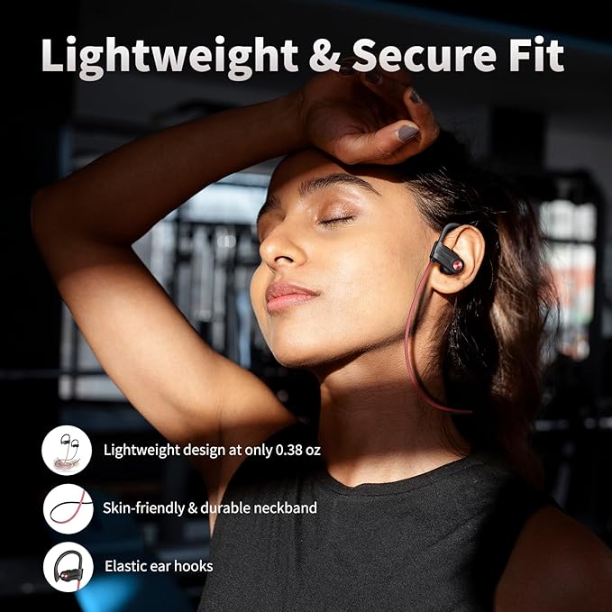 JOYWISE Wireless Bluetooth 5.3 Wireless Headphones with 16Hrs Long Playtime Stereo IPX7 Waterproof in-Ear Earphones, Noise Cancelling Headphones for Running, Black&Pink