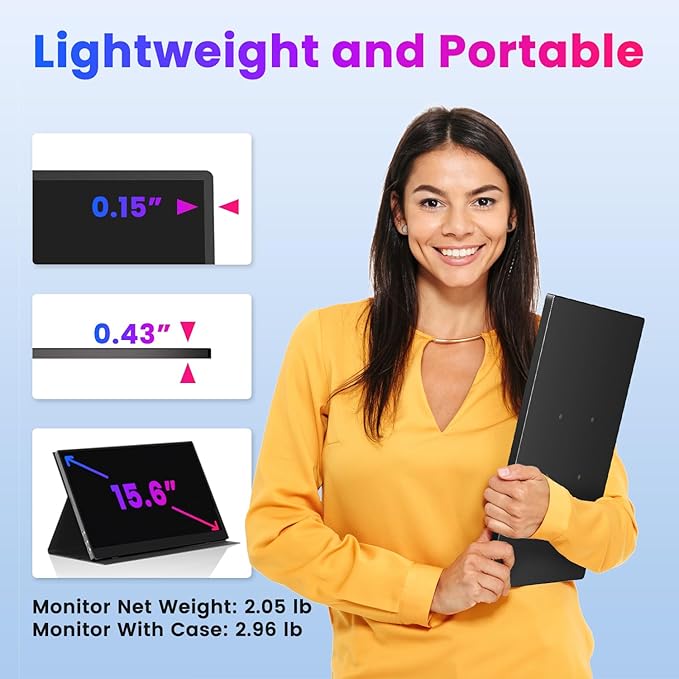 Upperizon Portable Monitor 15.6 inch 4K UHD 3840X2160 100% sRGB 60Hz HDR HDMI USB-C Travel Monitor for Laptop MacBook PC Surface PS5 Xbox, External Display with Full Cover & Speakers, VESA Compatible
