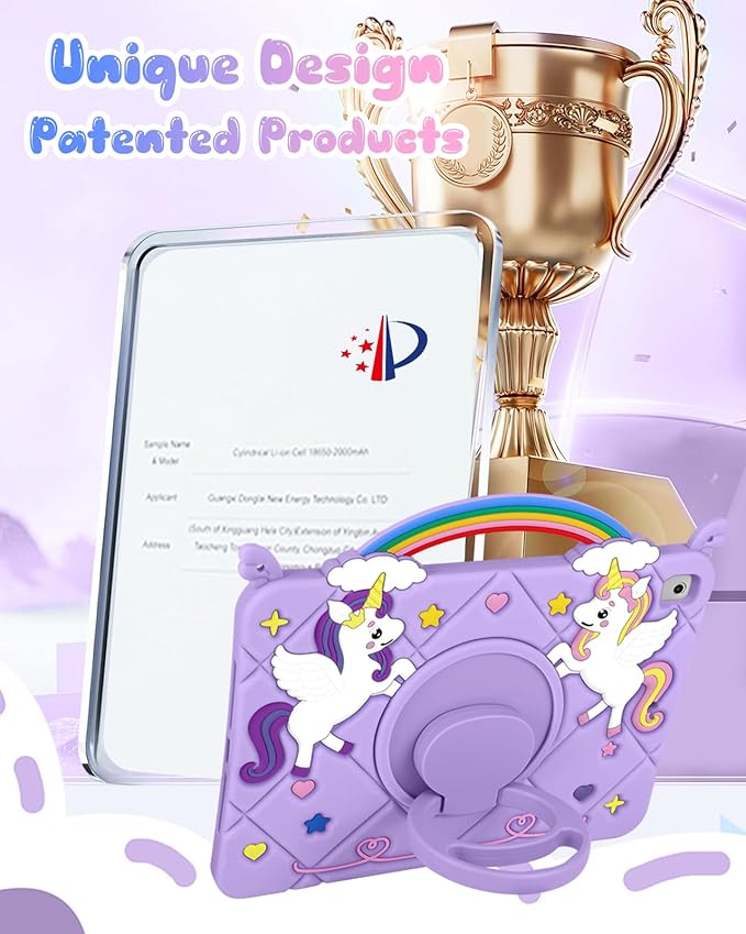 Uppuppy for iPad 5th/6th Gen, Air1/ Air2, Pro 9.7 Inch Case - Cute Girls Kawaii Cover Girly Cartoon Teen with Stand&Strap Purple Soft Silicone Cases for iPad 6/5 Generation, Air 1st/2nd, Pro 9.7 Cases