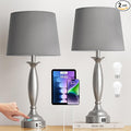 Seealle 25.5" Touch Bedside Lamps for Nightstand Set of 2 - Bedroom Lamps with USB C+A, 3 Way Dimmable Nightstand Lamps, Brushed Nickel Table Lamps for Living Room (Bulbs Included)