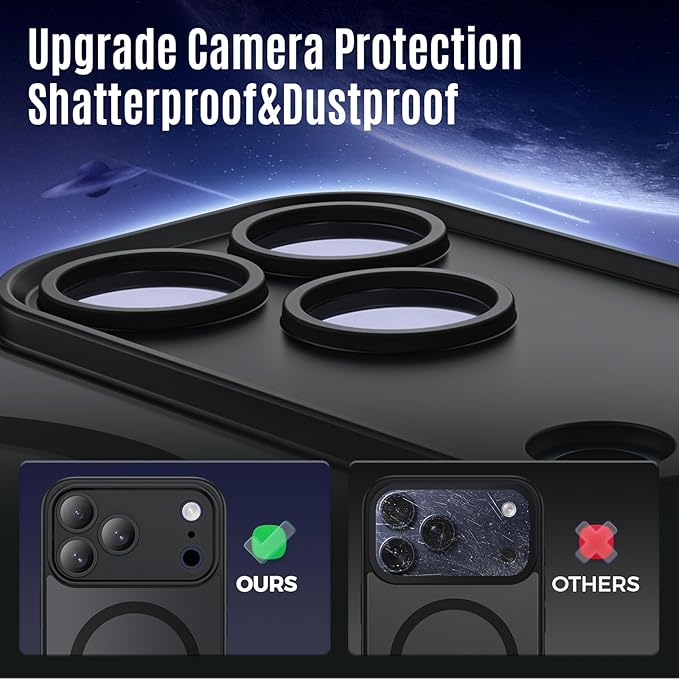 Symcele Designed for iPhone 17 Pro Case, Compatible with MagSafe, [Camera Protection] [15FT Military Drop Protection] Shockproof Translucent Matte Anti-Slip Phone Case, 6.3", Black