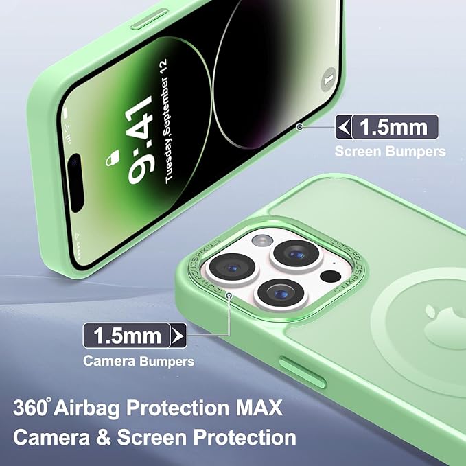 Newfuture Designed for iPhone 14 Pro Max Case with Magnetic [13 FT Military Drop Protection] [Compatible with Magsafe] Slim Translucent Matte Shockproof with Anti-Fingerprint Phone Case, Matcha Green