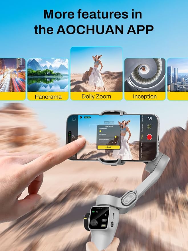 AOCHUAN Gimbal Stabilizer for iPhone & Android, 3-Axis Phone Gimbal with OLED Screen, 7.8" Extendable Rod, Face & Gesture Tracking, Ideal for Vlogging, Travel & Video Recording-Smart V8 White