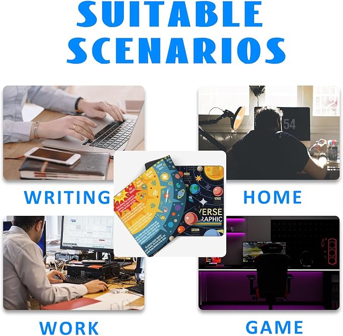 Desk Mat, 3D Solar System Galaxy Infographic Extended Gaming Mouse Pad Large, 35.4"x15.7" Big Mouse Pad with Non-Slip Base and Stitched Edge, Long Computer Keyboard Mouse Mat for Home Office Work