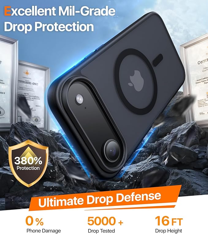 Magnetic for iPhone Air Case 2025,[Anti-Slip][Compatible with MagSafe][Military Grade Drop Protection] Shockproof Protective Translucent Matte Phone Case for iPhone 17 Air Case,Black