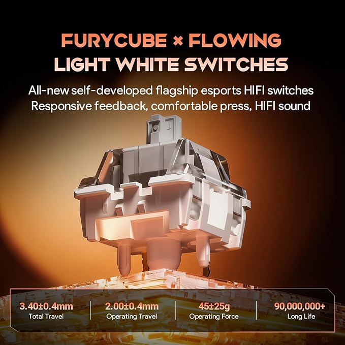 68% Mechanical Gaming Keyboard with RGB Backlit, Wired Keyboard Volume Knob Gasket Mount with PBT Keycaps,8000 Hz Polling Rate, Hall Effect Cream Switches, Hot-Swap, for FPS Games (Black+Orange)