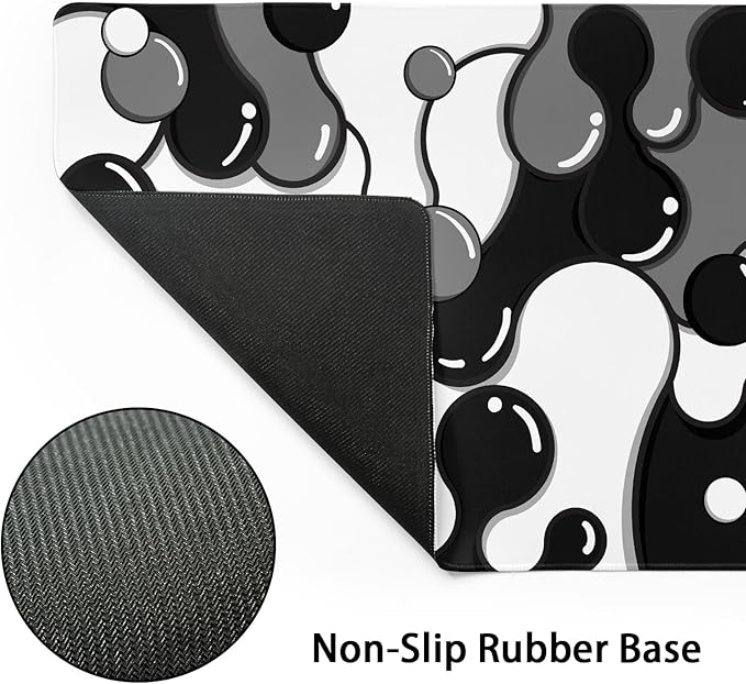 Black White Grey Mouse Pad XXL Anime Cool Geometric Japanese Extended Desk Mat 90X40 CM Non-Slip Rubber Base Stitched Edge Large Mousepad for Gaming Laptop Computer Desktop 35.4×15.7 Inch
