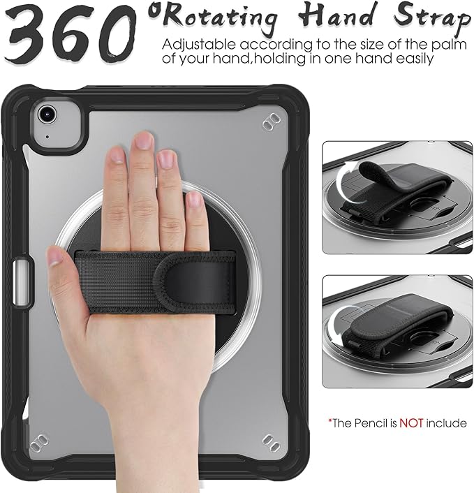 BRAECNstock Case for iPad Air 11-inch M4 2026/ M3 2025/ M2 2024 and Air 5th/4th Gen 10.9‘’ & Pro 11-inch 1st-4th 2018-2022 Kids Cover with Pencil Holder,Screen Protector,Handle Stand-Black