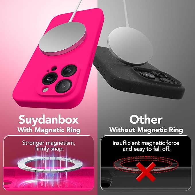 Magnetic for iPhone 14 Pro Case, Compatible with MagSafe, [Full Camera Protection][Screen Protector] Silicone Shockproof Protective Phone Case for iPhone 14 Pro 6.1", Hot Pink