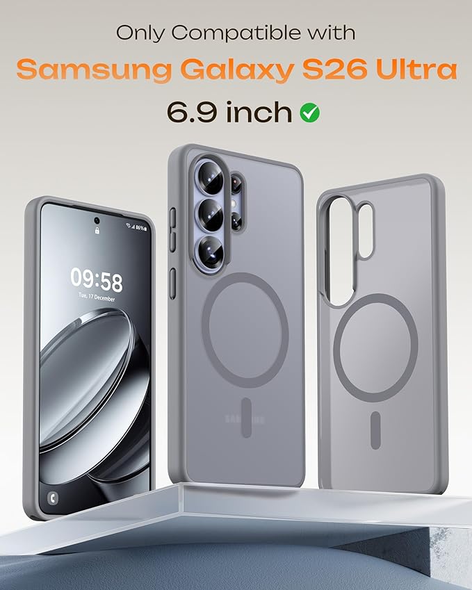 TOCOL for Samsung Galaxy S26 Ultra Case, Built-in Magnetic Ring, Drop Protection, Slim Translucent Matte Phone Case for Galaxy S26 Ultra 6.9 inch (Gray)