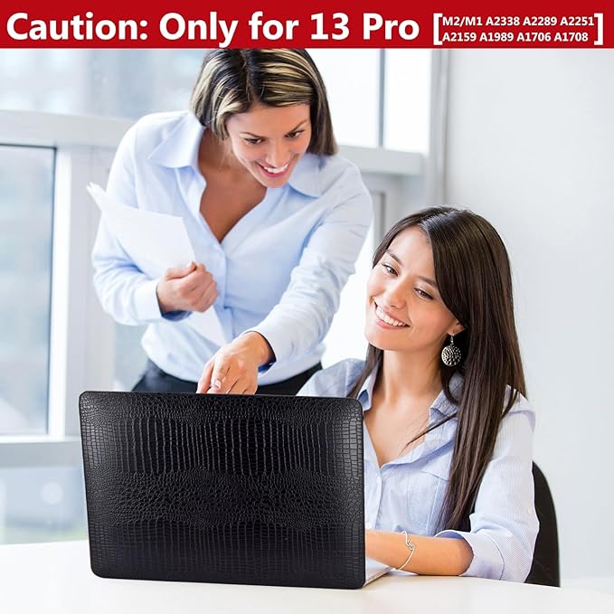 DTangLsm for Crocodile MacBook Pro 13 inch Case 2026 2025-2016 M2 M1 A2338 A2289 A2251 A2159 A1989 A1706 A1708, Alligator Skin Snakeskin PU Leather Hard Shell Cover for Mac Pro 13+Keyboard Skin, Black