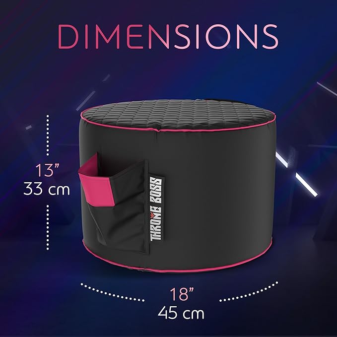 Throne Boss Gaming Footstool - Cover ONLY No Filling - Matching Bean Bag Chair Pouf/Ottoman - Round Gamer Foot Stool Footrest with Drink Holder (Pink)
