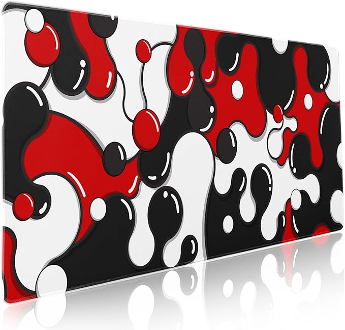 Red Black White Mouse Pad Anime Cool Geometric Japanese Extended Desk Mat 90X40 CM Non-Slip Rubber Base Stitched Edge Large XXL Mousepad for Gaming Laptop Computer Desktop 35.4×15.7 Inch