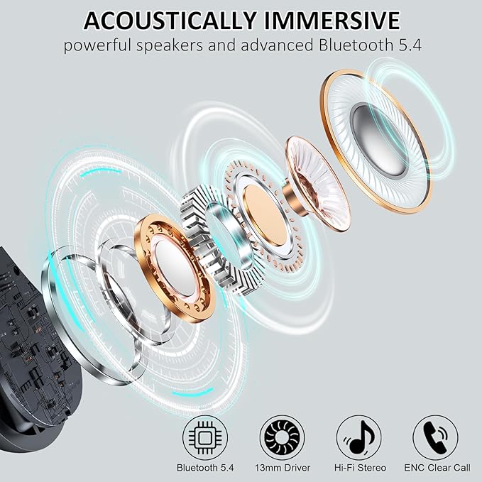 2026 Wireless Earbuds, Bluetooth 5.4 Headphones Sports, 50 Playback Over-Ear buds with ENC Noise Cancelling Mics, Deep Bass Fitness Earphones Gym Running Workout, IP7 Headset with Earhook, LED Display