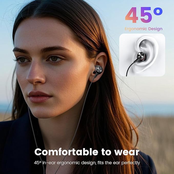 MOSWAG Wired Headphones, 3.5mm Wired Headphones with Microphone, 1/8 inch in-Ear Line Control Headsets Compatible with Mobile Phones, Desktop PCs, Tablets, Laptops, MP3s, MP4s, 2 Pack