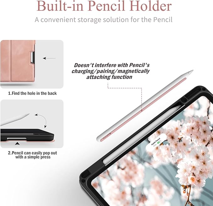 Antbox for iPad Pro 13 Inch Case M5 2025/M4 2024, Built-in Pencil Holder, Supports Pencil Pro/(USB-C), Auto Sleep/Wake Function PU Leather (Pink)